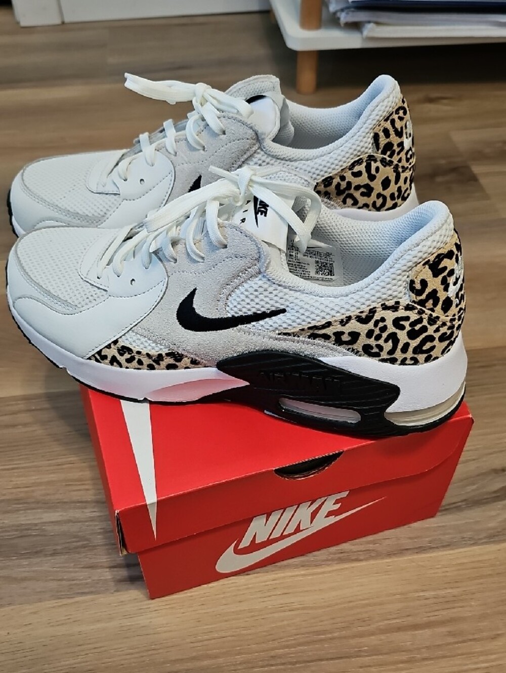 Nike White and Black Leopard Accent Running Sneakers - Picture 3 of 5